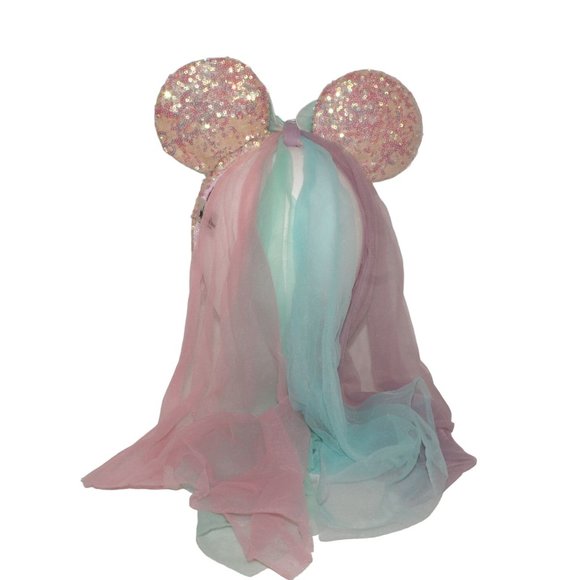 Disney Parks Resort Minnie Mouse Ears Fairy Wings Sequin Pink Purple Tulle Veil - Picture 3 of 8